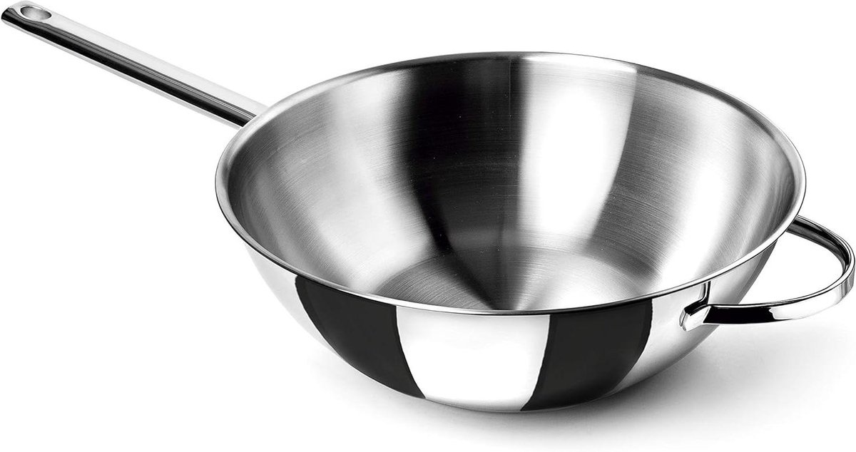 Wokpan Platte Bodem - Roerbakpan - Snel Roerbakken - Gelijkmatige Warmteverdeling - 30 cm 5 Liter - Zilver
