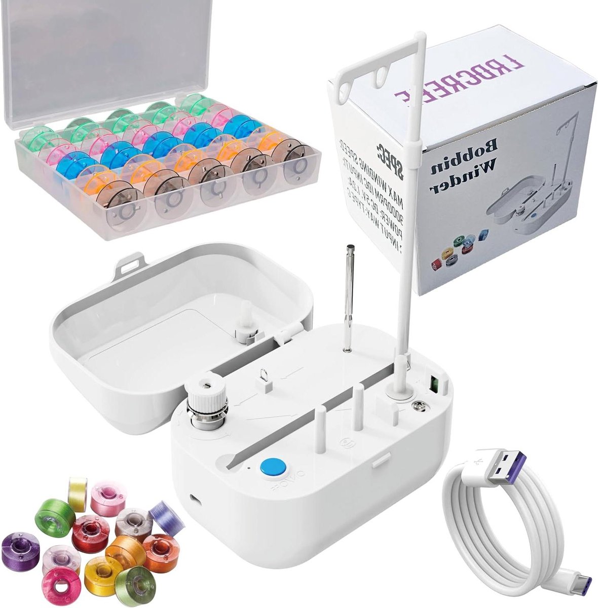 Spoel Wikkelmachine - Draadwikkelaar - Naaimachine Gebruik - Automatische Stop Sensor - 15 x 11 x 12 cm - Wit