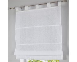 Kutti Vouwgordijn Metis op te hangen met lussen voor gordijnroedes, 100% linnen, vrijhangend wit breedte 80 x hoogte 140 cm