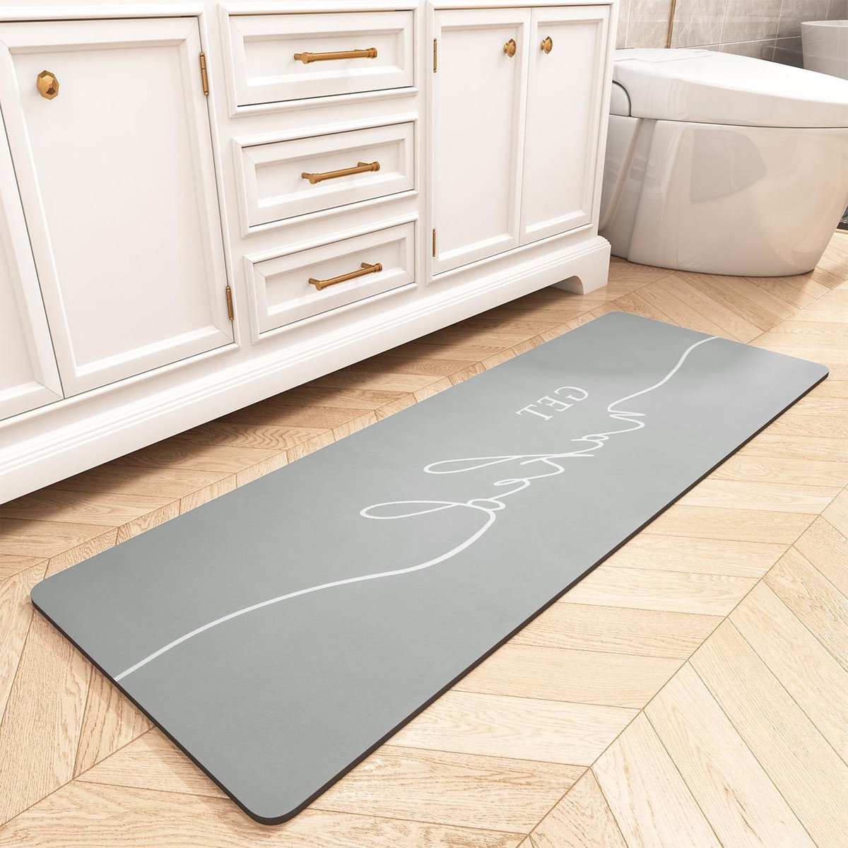 Badmat - Vloerkleed Badkamer - Veiligheid en Comfort - Super Absorberend Sneldrogend - 43 x 122 cm - Grijs