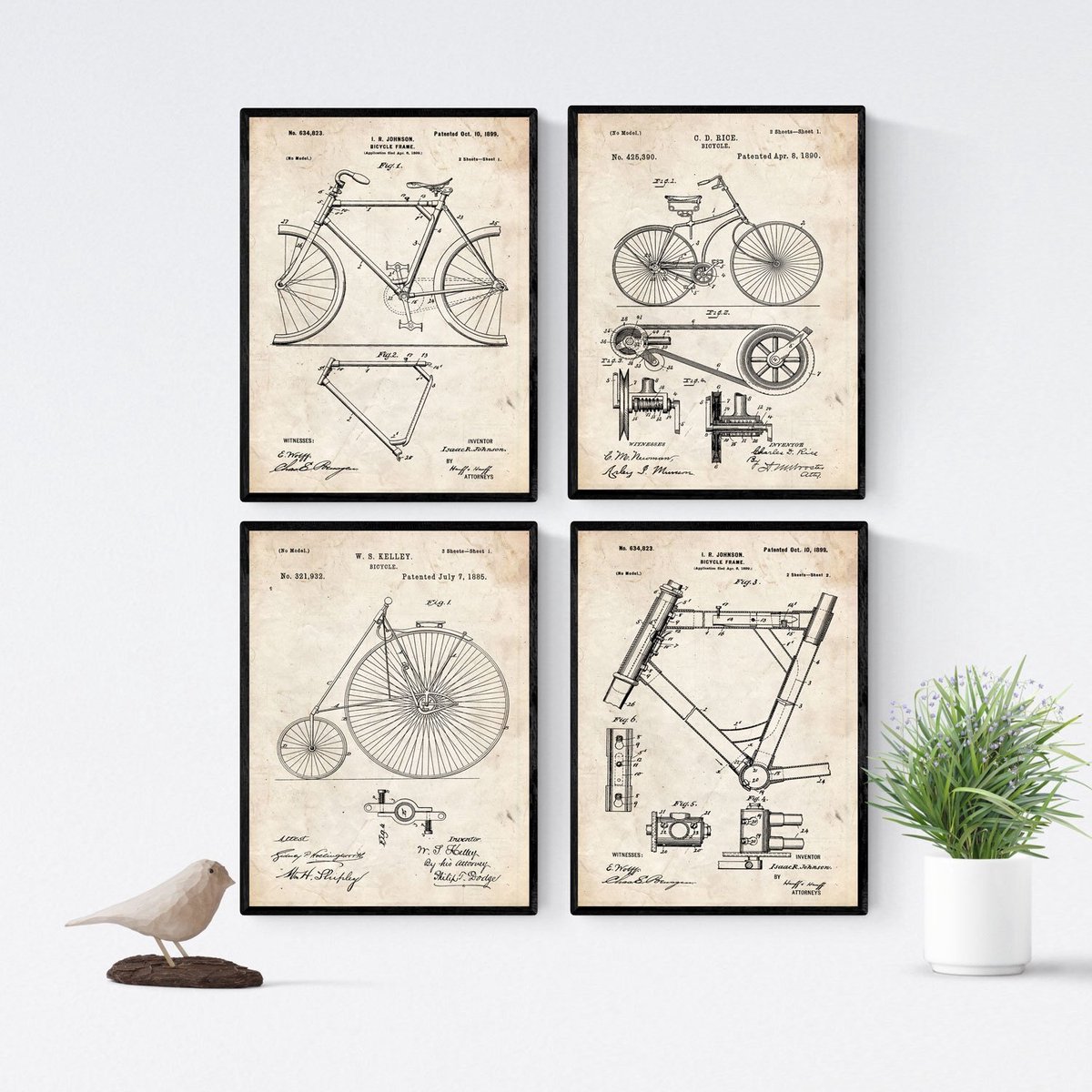 Set van 4 Vintage Posters - Patent Stijl - A4 Formaat - Hoogwaardige Afdrukken