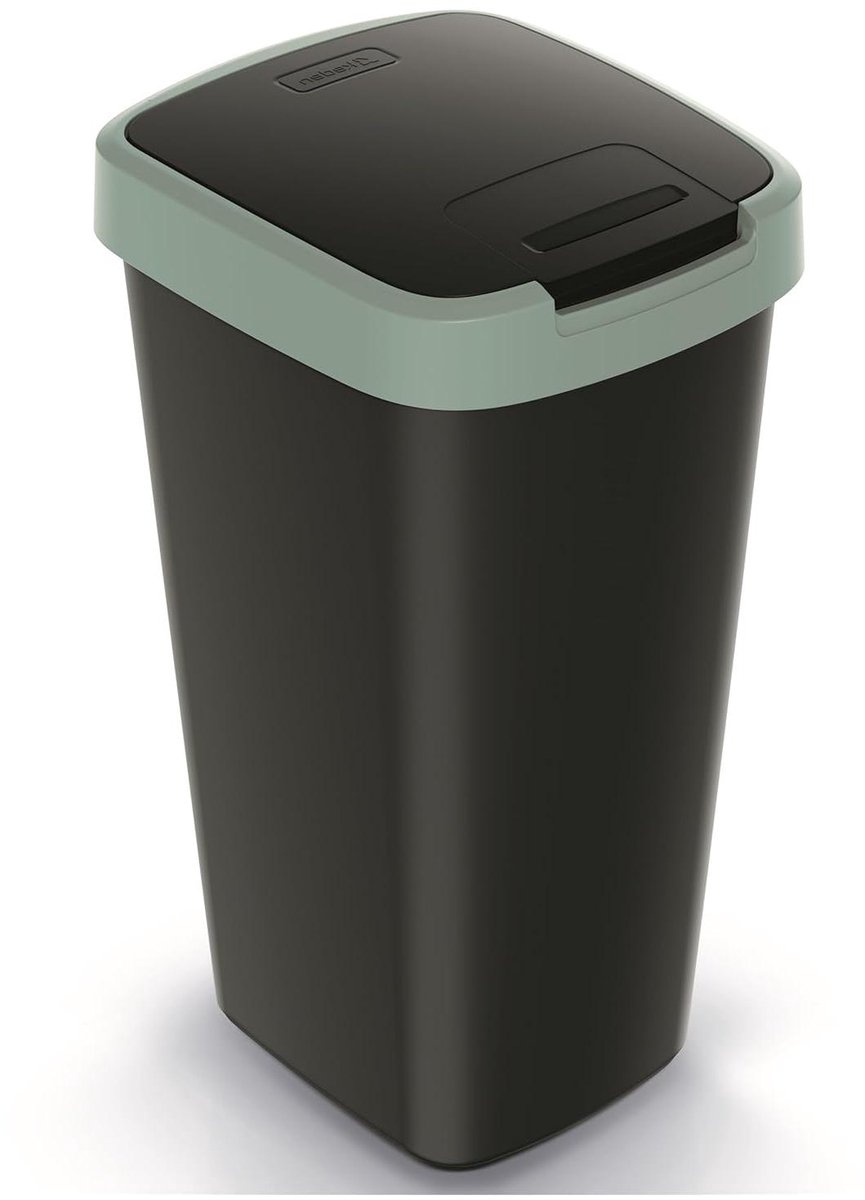 Vuilnisemmer 25L - Prullenbak Keuken Ton - Afval Opslag - Kantel- en Zwenkdeksel - 26x28x52cm - Zwart Mintgroen