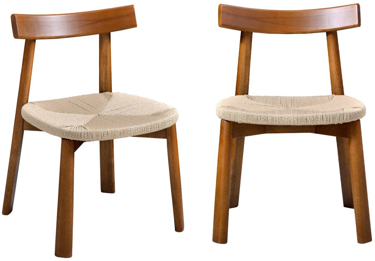 sweeek Set van 2 scandinavische stoelen van rubberhout met zitting van touw - tilda Walnoot effect