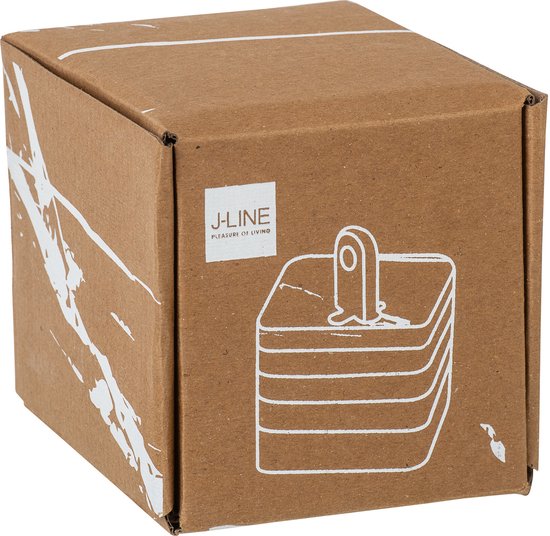 Emballage en carton brun avec dessin au trait blanc d'une pile de sous-verres.