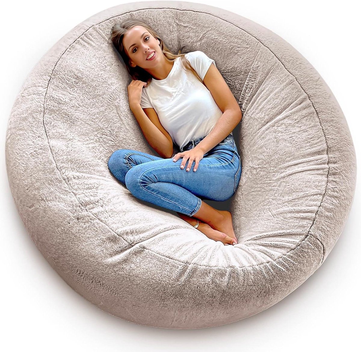 Enorme zitzak - Vloerkussen XXL - Ontspannen en gamen - Hoge kwaliteit stof - 150 cm diameter - Beige