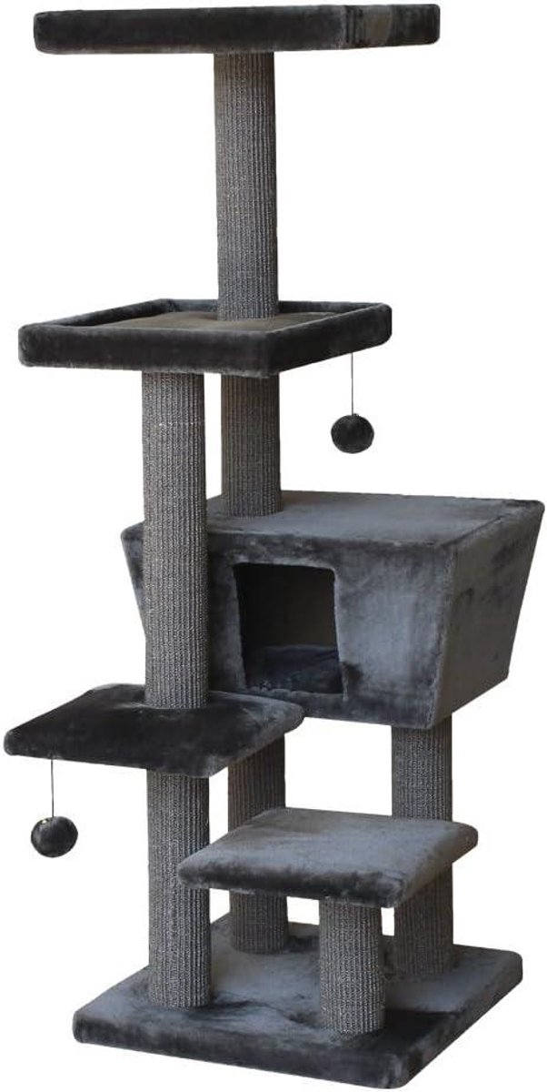 Krabpaal - Kattenmeubel - Katten Vermaken - Verschillende Plateaus - 140 cm - Donkergrijs