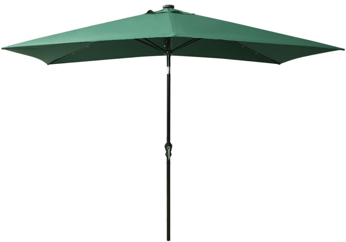 Rechthoekige Parasol met LED Verlichting op Zonne-energie - 2 x 3 m - Groen - Kantelbaar & Inclusief Draaihendel - UV-bestendig & Weerbestendig - 18 Solar LED's