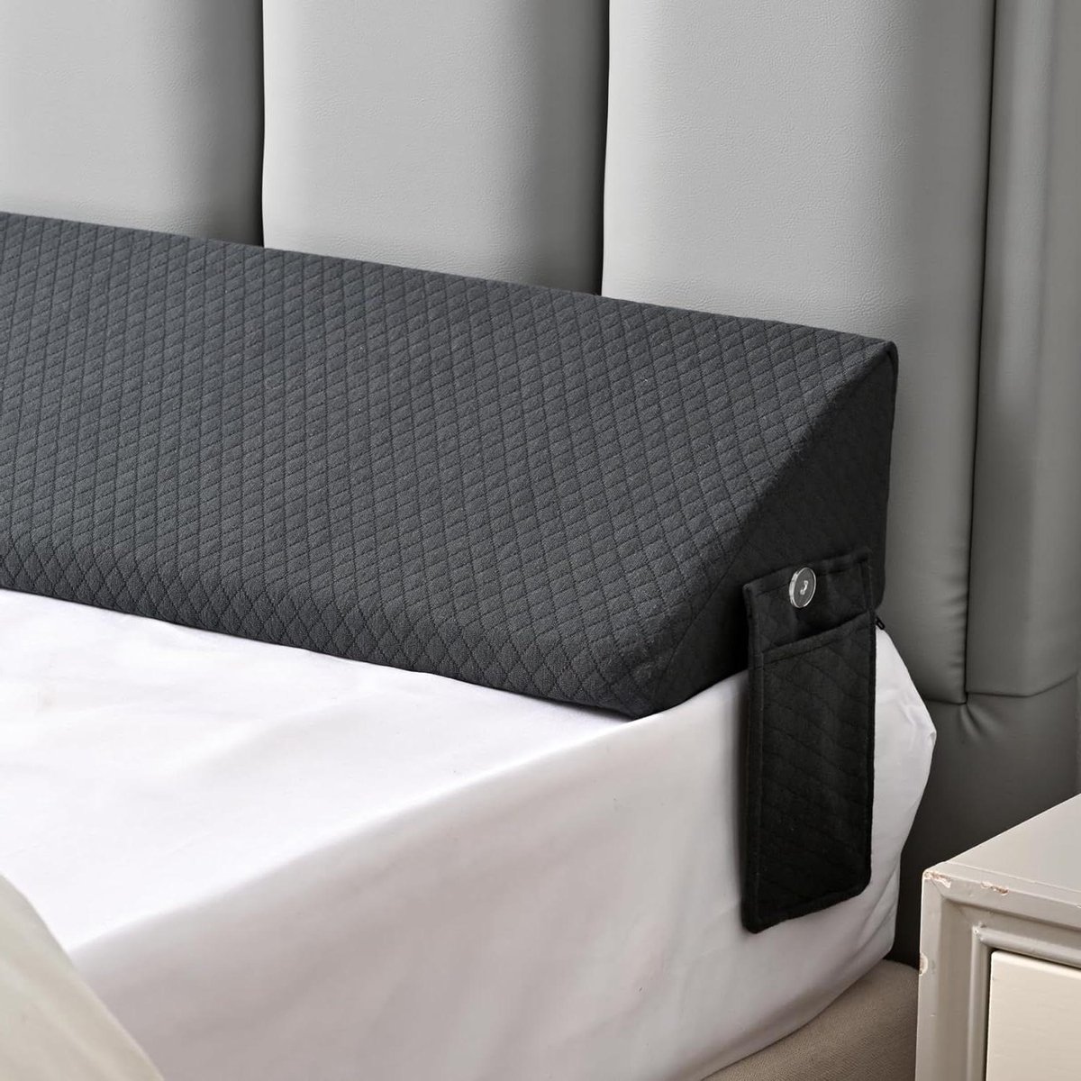 Bed Wigkussen - Hoofdbord Vulling - Vullen Bedspleet - Met Handige Opbergzakken - Kingsize - Grijs
