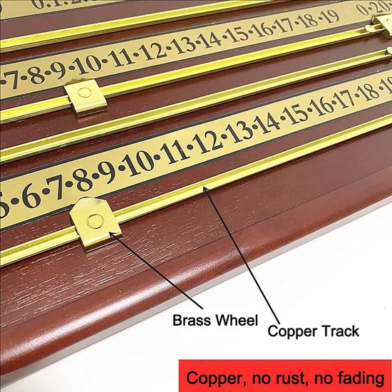 Houten scorebord - Biljart houder - Wedstrijd bijhouden - Koperen loopwiel - 70 x 35 cm - Houtkleur van houten — afbeelding 2