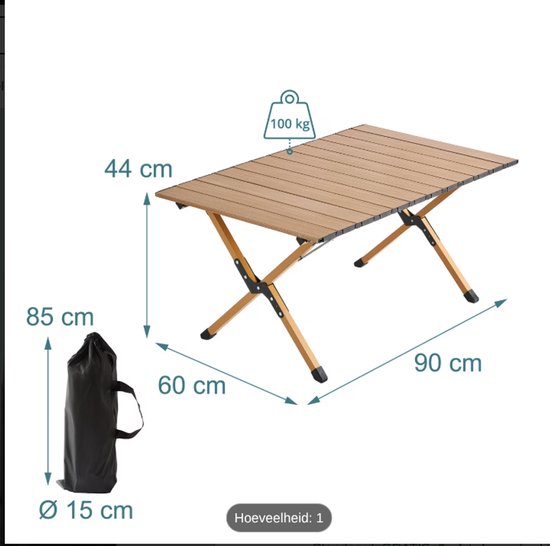 Campingtafel - 90x44x60 cm - naturel van Merkloos — afbeelding 3