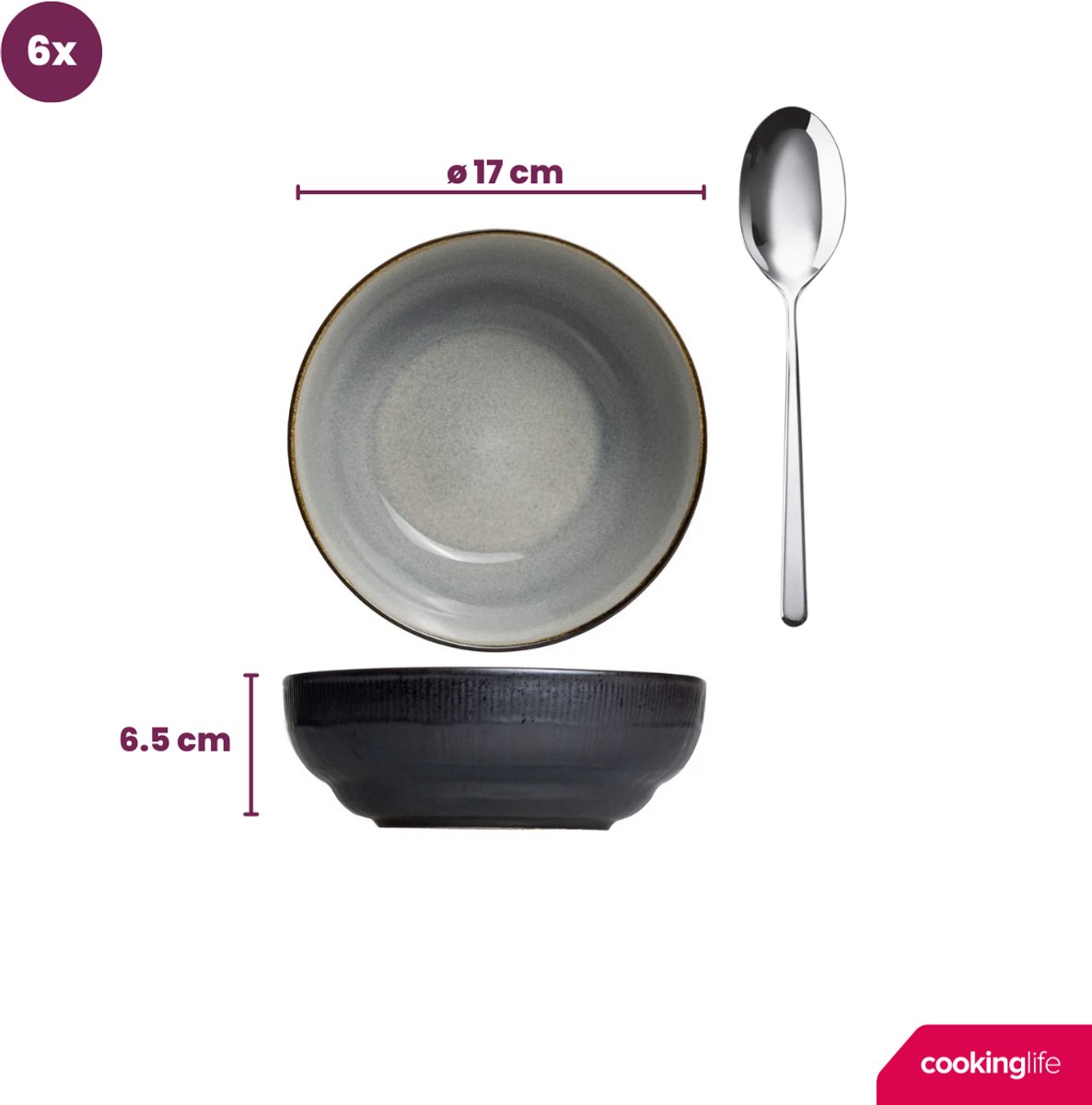 Cookinglife Serviesset Nola Warm Grey 18-delig - Servies Set 6 Personen - Modern Design Aardewerk - Vaatwasser- & Magnetronbestendig — afbeelding 6