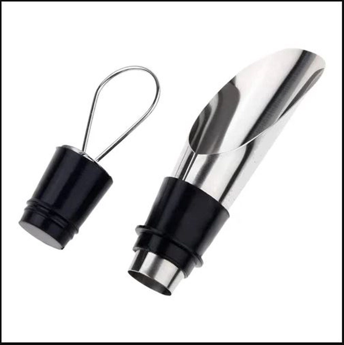 Schenktuit - Wijn schenken - Wijnschenker - Schenker voor op fles - Met stop - Wijnstop - Wijnstopper - Wijn inschenken - Pour spout - Keuken / bar accessoires - Zilverkleurig - Jonyx