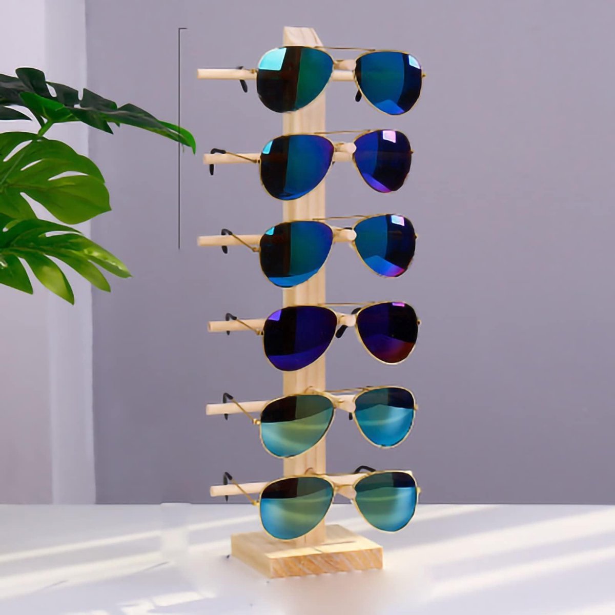 Golden crown - Houten zonnebrilrek - Zonnebrilhouder - Organizer voor optiek - 6 paar - Glazenstandaard voor thuis - Perfect voor zonnebrillen