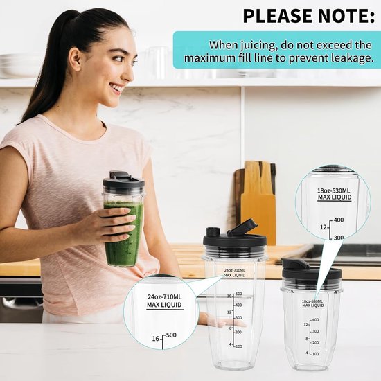 Mixing Cup 18oz 530ml - 24oz 710ml - Compatibel met Ninja Auto-iQ Mixer BN750EU BN495EU BN800EU TB301EU TB401EU CB100EU CB350EU - Vervangonderdelen voor Ninja Food Processor — afbeelding 2