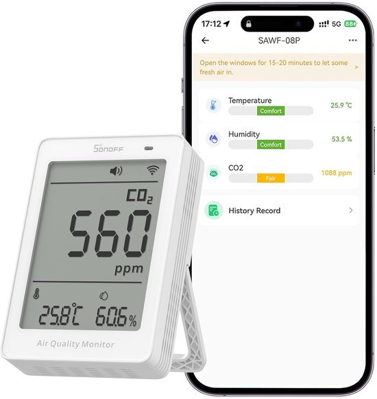 Daroyx® H9-Plus CO2 Meter - Luchtkwaliteitsmeter - Oplaadbare CO2 Melder voor Binnen - Incl Hygrometer en Thermometer