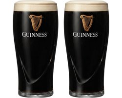 Guinness Bierglazen Pint 500 ml - Set van 2 glazen voor bier - Ideaal voor feestjes en samen genieten - Vaatwasserbestendig - Transparant glas - Hoogte 159 mm, Diameter 79 mm - Glaswerk - Merk Bierglazen