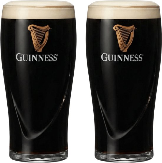 Guinness Bierglazen Pint 500 ml - Set van 2 glazen voor bier - Ideaal voor feestjes en samen genieten - Vaatwasserbestendig - Transparant glas - Hoogte 159 mm, Diameter 79 mm - Glaswerk - Merk Bierglazen