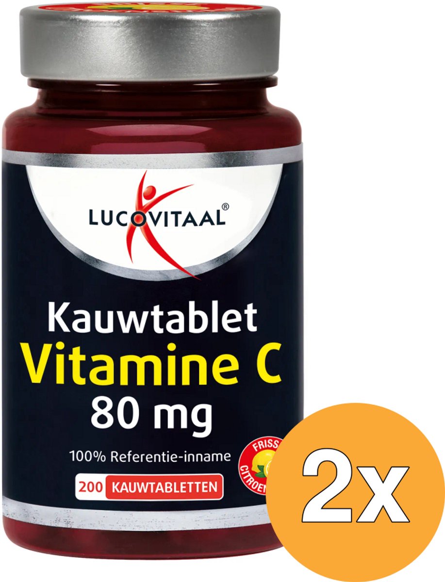 2x Lucovitaal Vitamine C 80mcg Kauwtablet Citroen (200 tabletten)