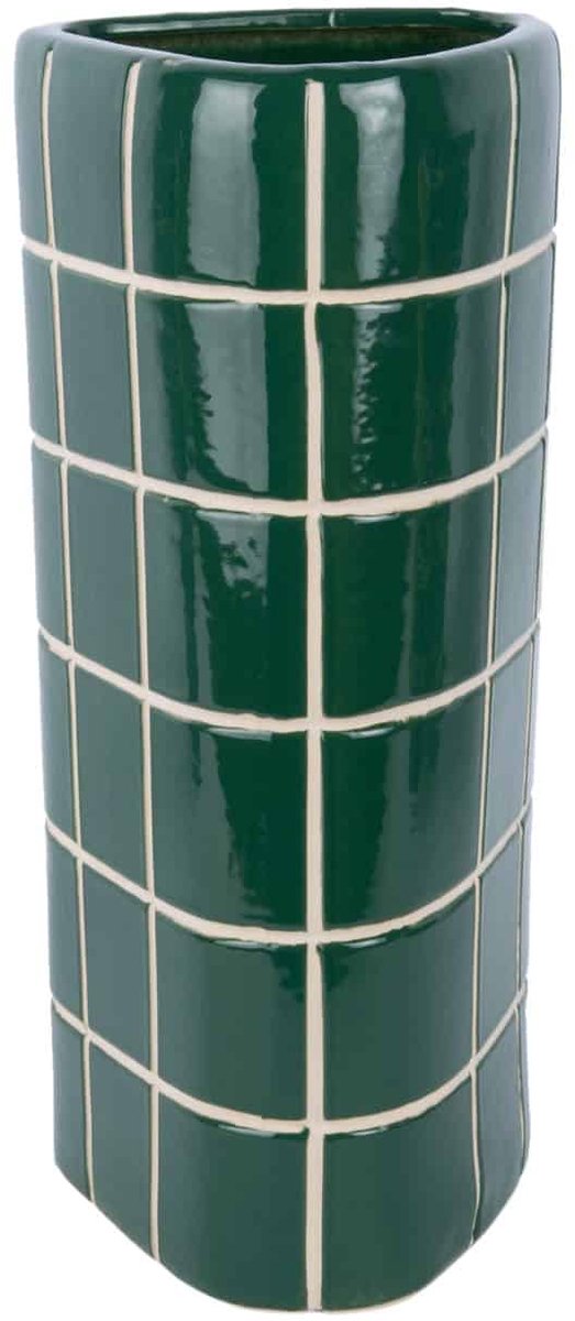 Present Time Vaas Retro Tiles - Groen - 16.5x15x37cm - Keramiek - Modern - Bloemenvaas - Woondecoratie - Decoratieve vaas voor woonkamer of slaapkamer