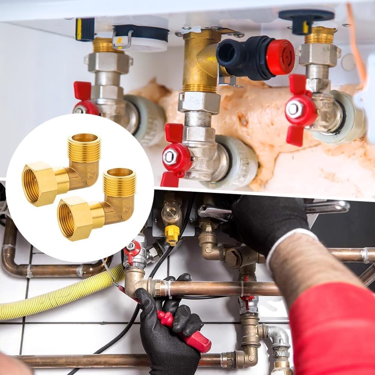 Movable Screw Connection - 2 Pcs - 3/4 Inch - 90° IG/AG - 90 Degree Arc - DN20 - Water Installations - Central Heating Systems