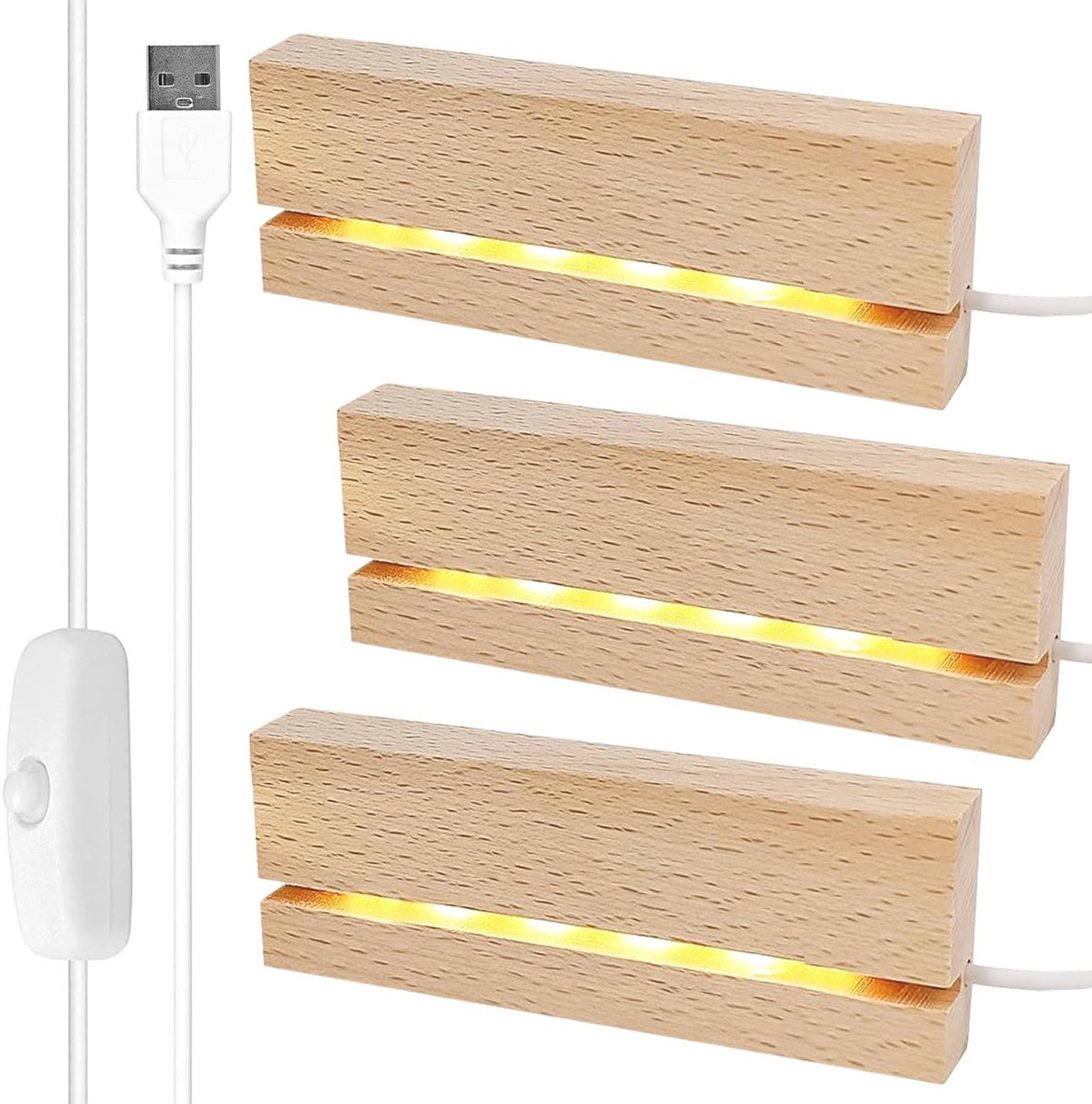 Drie-delige houten USB verlichtingsbasis met LED-display voor rechthoekige bureaulampen