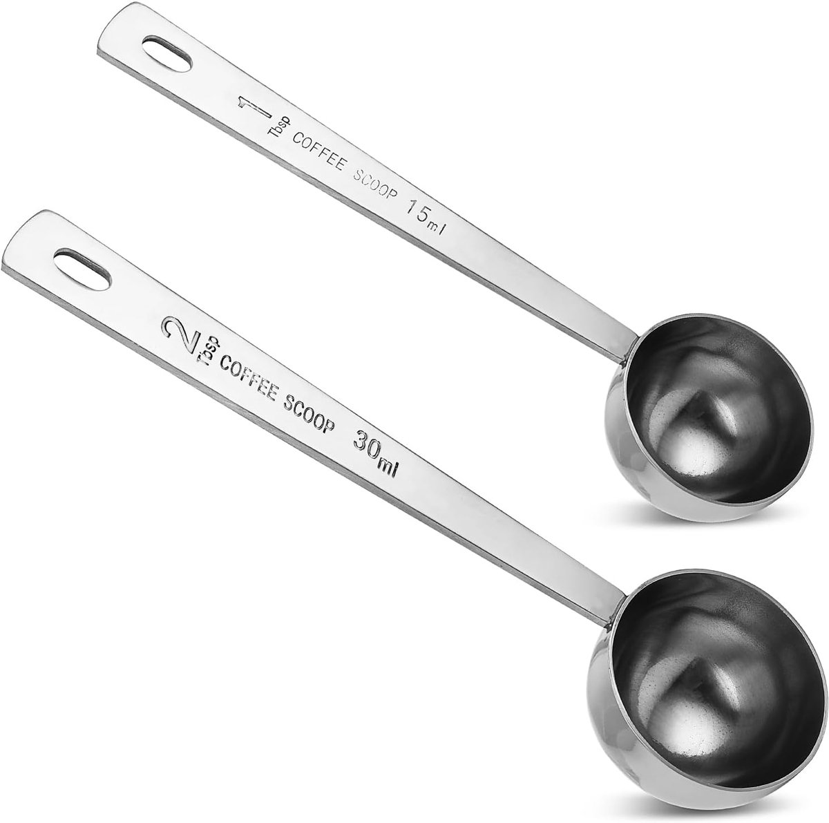 Set van 2 roestvrijstalen koffielepels - 15ml & 30ml - zilver
