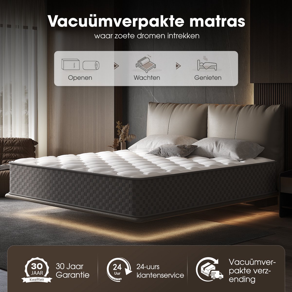 Saikefy Matras 120x200 cm - 22cm - Pocketvering Matras - 7-Zones - Orthopedisch - Afritsbaar en wasbaar hoeslaken - Anti-Allergie - Traagschuim - Gemiddelde Stevigheid — afbeelding 4