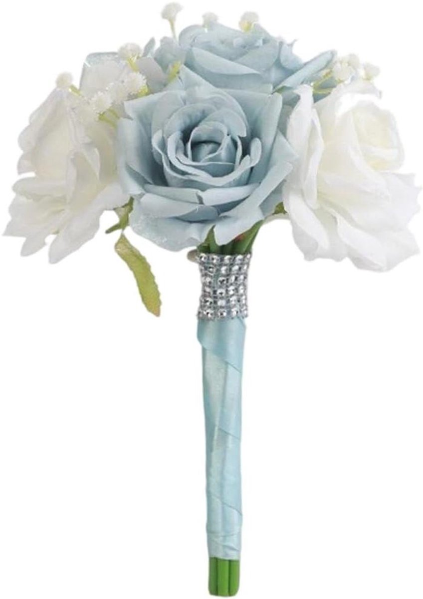 Bruidsboeket - Kunstbloemen boeket - Bruiloft decoratie - Aanpasbare vorm - 25 x 18 cm - Blauw