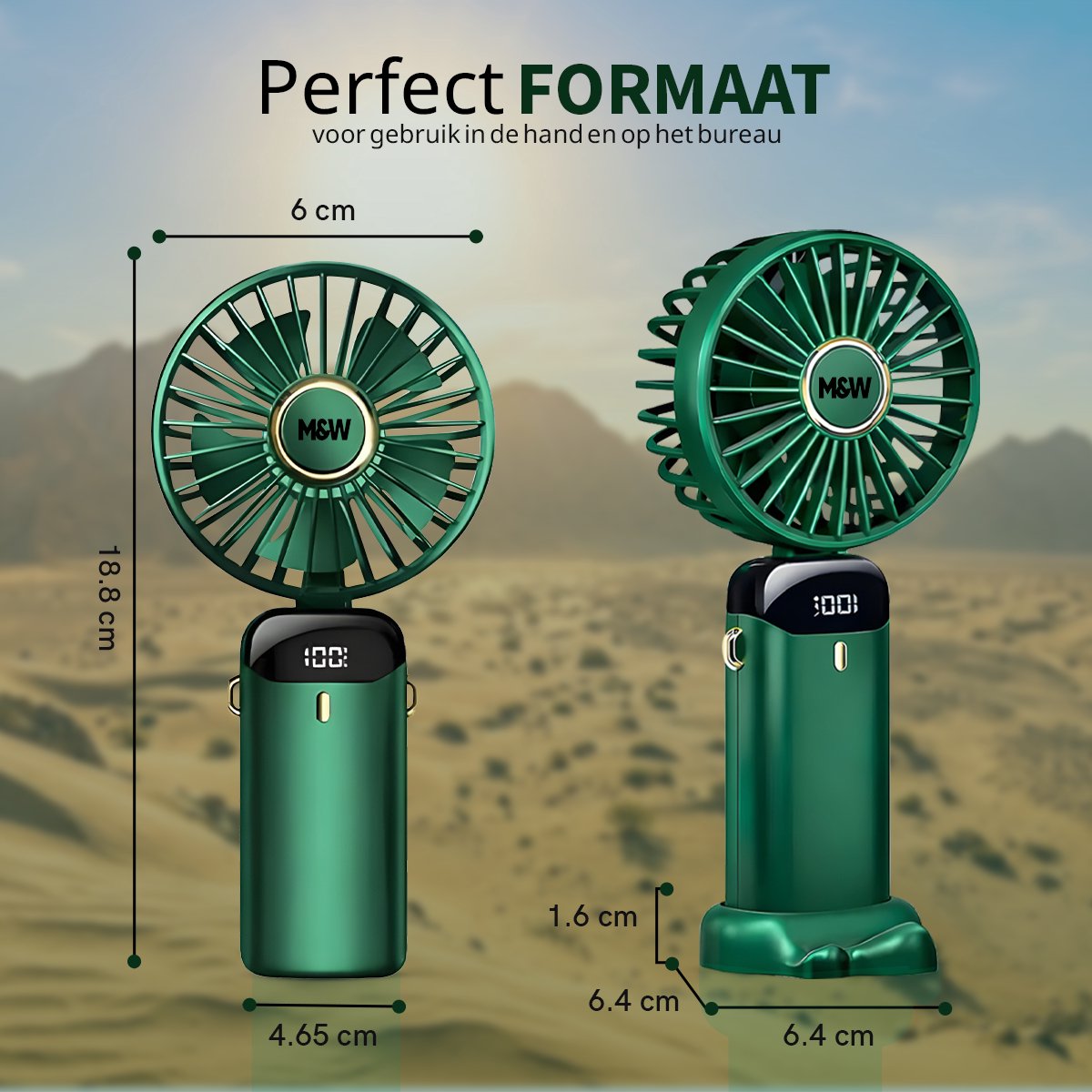 M&W Draagbare Hand Ventilator Hand Fan - Airco Verkoeling USB Ventilatoren - Handventilator Groen — afbeelding 2