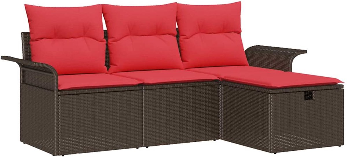vidaXL Tuinbank - Set - 4 - st - Poly - rattan Bruin