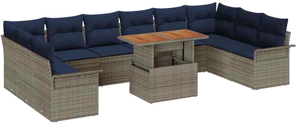 vidaXL - Tuinbank - Set - met - opslag - 11 - pcs - Grijs - Poly - rattan