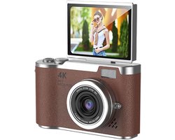 4K Digitale Camera voor Foto's – 48 MP met Kantelbaar Scherm, Draagbare Retrocamera met Kantelbaar Scherm, Selfiecamera met 8x Zoom, Vlogcamera – Camera voor Kinderen en Volwassenen, Compacte Retrocamera voor Buitengebruik (Bruin, 1 Set)