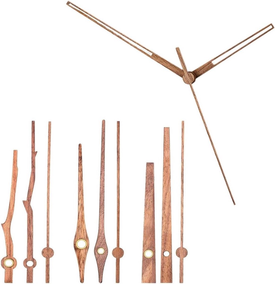 Set van 4 Walnoot Urenwijzers - Lange Houten Klokwijzers voor Vervanging en DIY Projecten