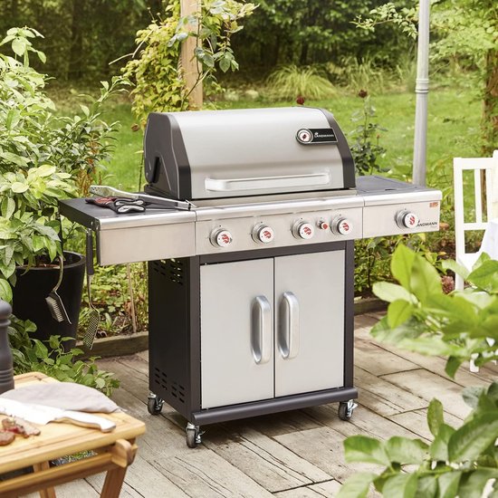 Landmann Triton MaxX PTS 4.1 Barbecue - Gas - Gietijzeren Roosters - Zilver - 4 Pits - Gas BBQ - Gasbarbecue