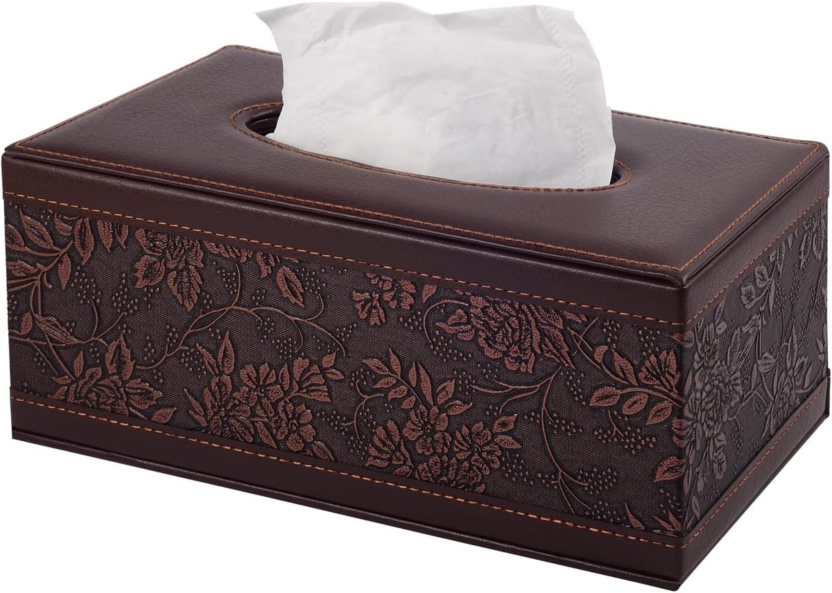JeiibrZui Luxe Lederen Tissuehouder - Rechthoekig Design - 24x13x11 Cm - 1 Stuks - Vintage Bruin - Voor Badkamer Auto Kantoor