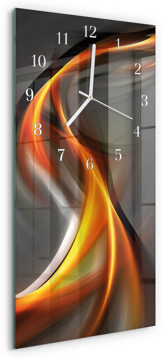 TULUP Wandklok - Abstractie Wandklok Glas Decoratie - 30x60 cm - Veelkleurig Gekleurde Glazen Klok - Witte Handen - Rechthoekige Wandklok - Wandklok Glas Decoratie - Gekleurde Glazen Klok Veelkleurig - Abstractie