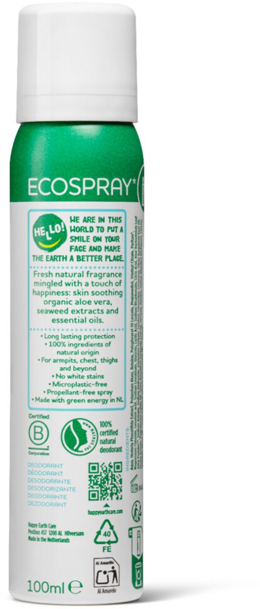 Happy Earth 100% Natuurlijke Body Deo Spray Cedar Lime - 100 ml