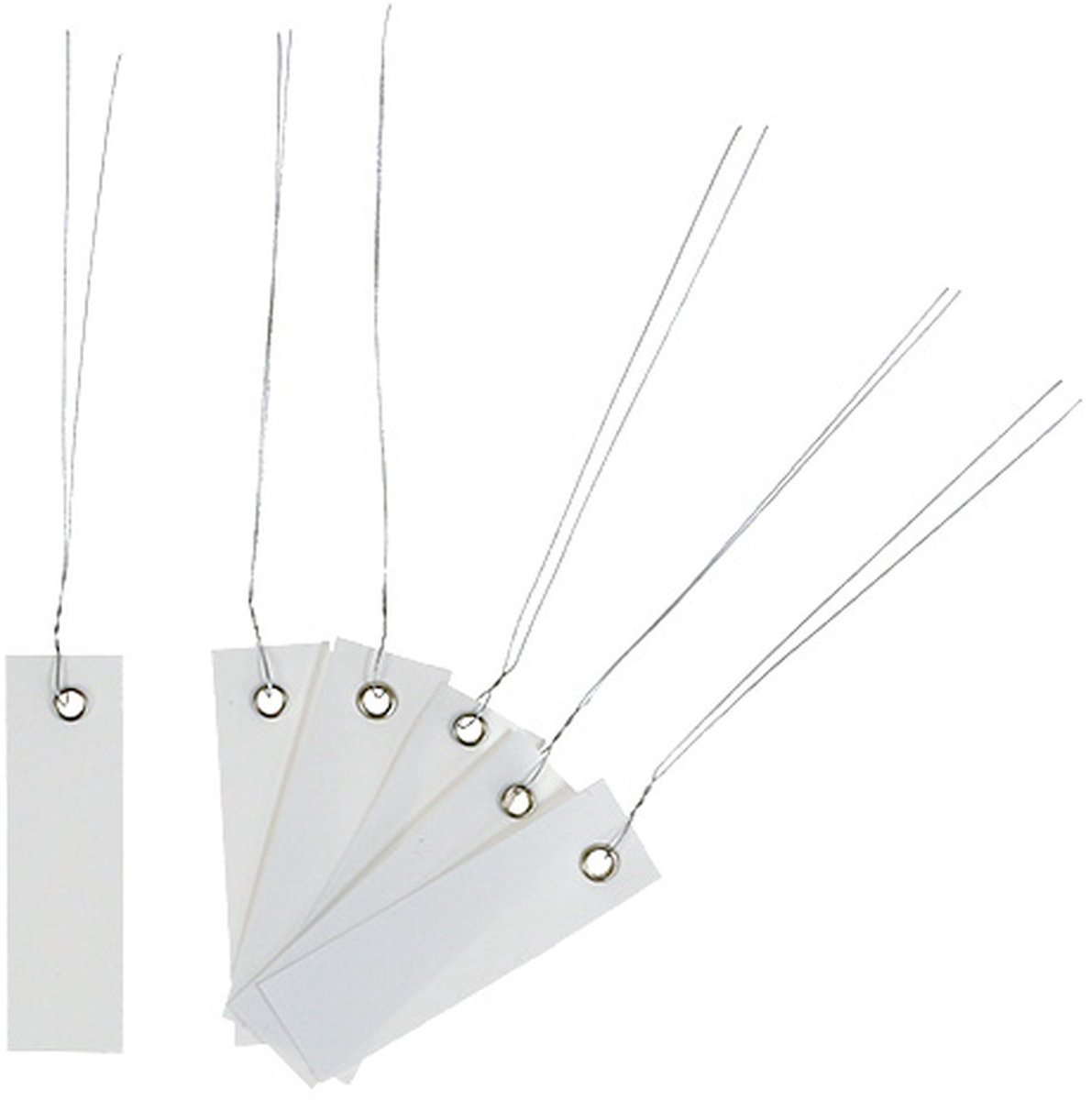 Witte hanglabels 18x60mm met metaaldraad, weerbestendig, ideaal voor b