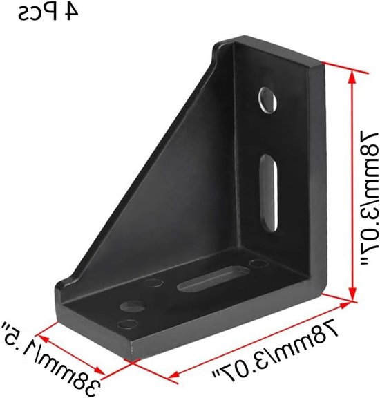 Inner Corner Bracket Gusset 80x80mm L Beugels Hoeksteun voor 4040 Series Aluminium Extrusie T-Slot Frame, 4 Stuks (Zwart) - Stevige Hoekverbinding, Duurzaam en Betrouwbaar — afbeelding 5