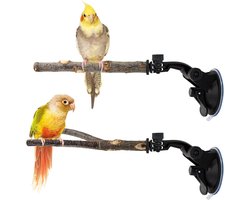Set van 2 houten zitstokken/vogelzitstokken met zuignappen, interactieve zitstok van takken voor vogeltraining, houten zitstok voor kleine en middelgrote vogels, parkieten, voor tegels, glas en gladde oppervlakken (25 cm)