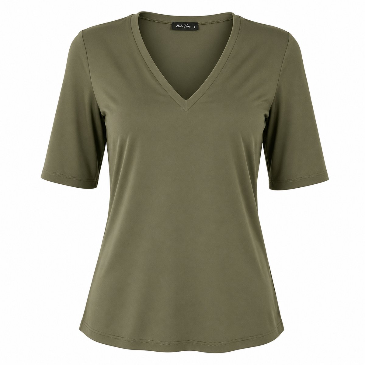Stella Fiora Top - Olijfgroen - V-Hals - Korte Mouw - Damestop - Maat M
