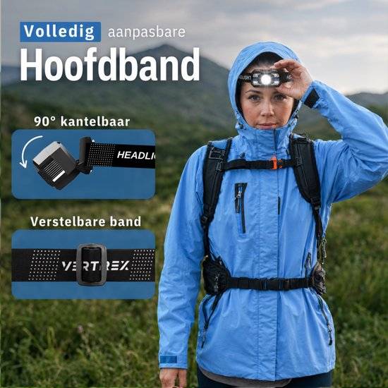 Vertrex LED Hoofdlamp Oplaadbaar – 2 stuks – Wit & Rood Licht – Hoofdlampje – Hoofdlampen – Koplamp – Hoofdzaklamp -Hardloop Verlichting