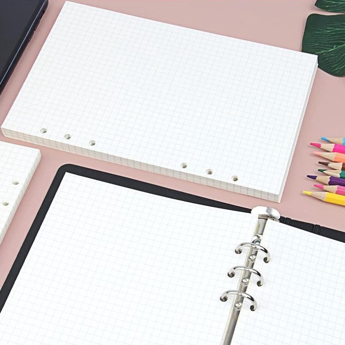Set van 6 Navullingen A5 Formaat, 6 Gaten, Geruit Papier, 270 Vellen/540 Pagina's, Notitiepapier voor Ringbanden en Herbruikbare Notitieboeken — cadeau in Cadeau-ideeën - foto 4