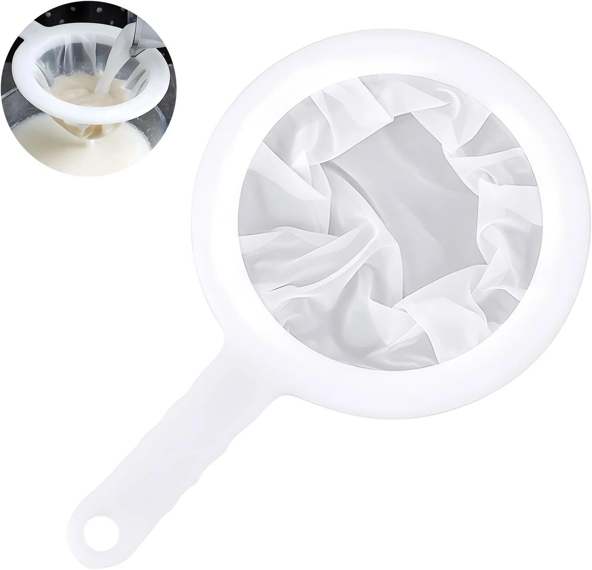Ultrafijne nylon trechterfilter met handgreep, ideaal voor het zeven van meel, sap en koffie, 200 mesh zeef voor bakken en koken