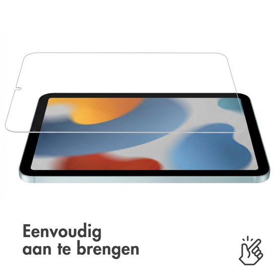 Transparante screenprotector boven een iPad Mini. "Eenvoudig aan te brengen".