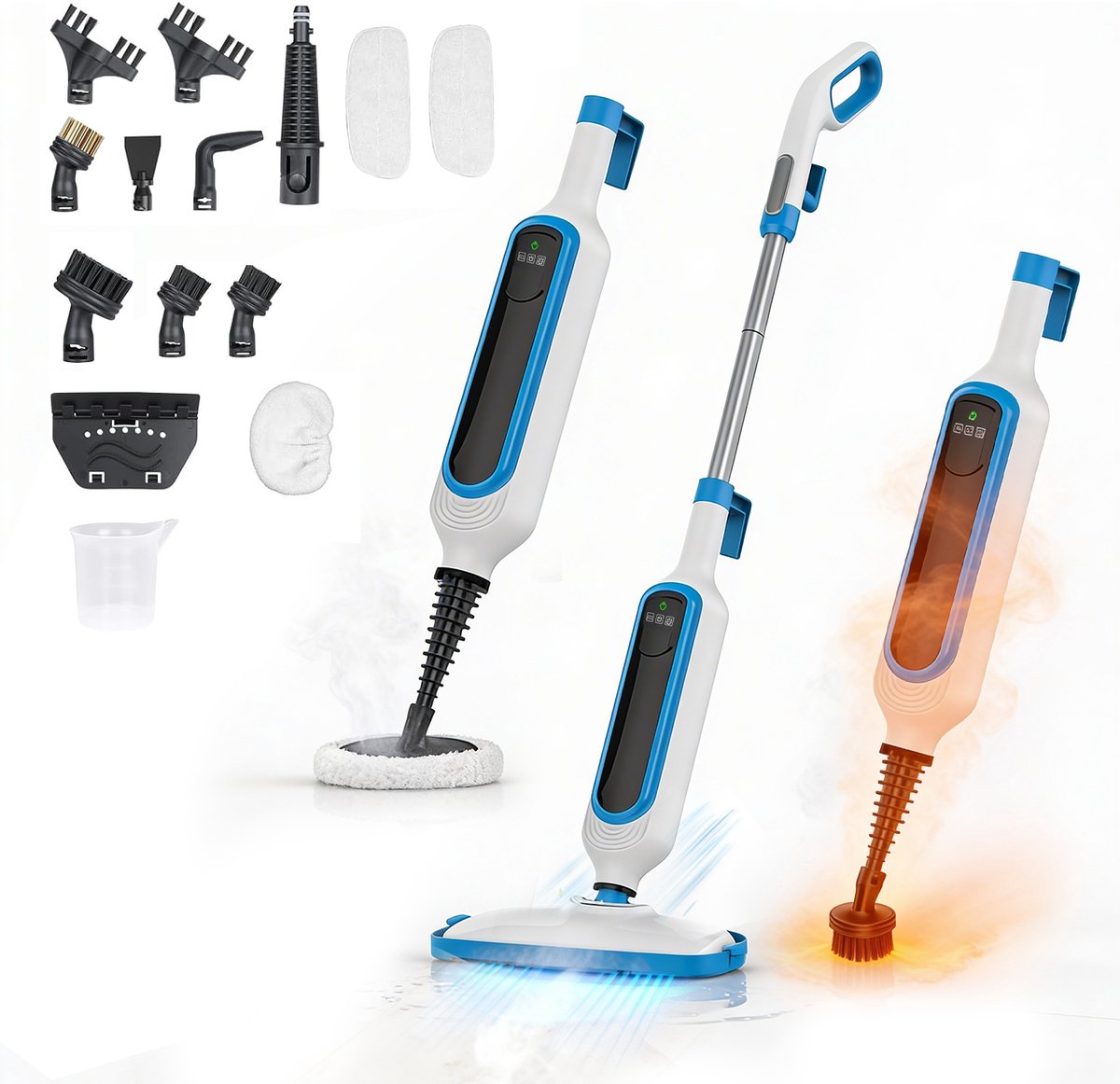 BOLLIT Hoge Druk Stoomreiniger 1300W – 15 in 1 Handstomer & Stoommop – LED Display – Vloerreiniger – Voor Vloeren, Bank, Badkamer, Ramen & Tapijt Reinigen
