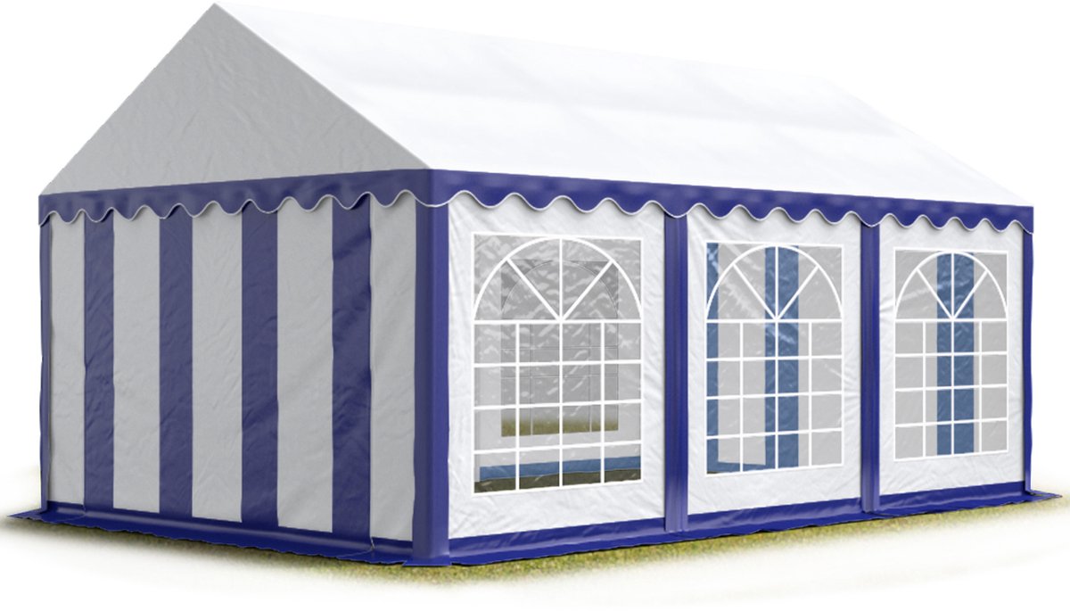 Partytent feesttent 4x6 m tuinpaviljoen -tent PVC 700 N in blauw-wit waterdicht