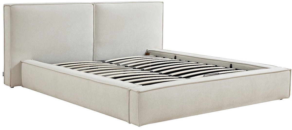 Vente-unique Bed met opbergruimte stof beige 160 x 200 cm