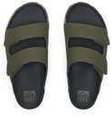 Paar militaire groene Reef slippers met twee banden en camouflage zolen.