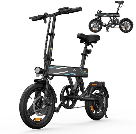 Elektrische Fiets Opvouwbaar 500W 36V 7,8Ah 25km/u 14 Inch Compact Aluminium E-bike Volwassenen Zwart